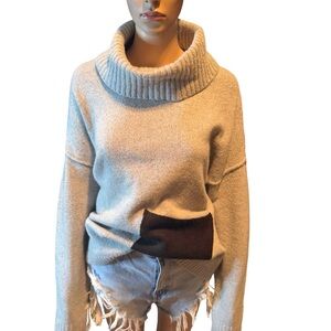 Design Lab Lord & Taylor Cream Cowl Neck Sweater with Brown Patch Pocket